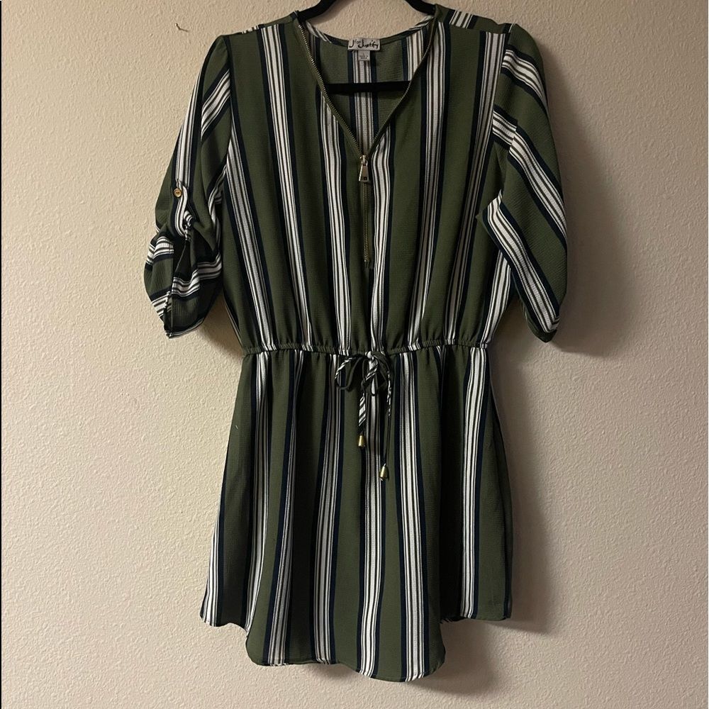 J for Justify - Juniors olive green / navy stripe dress
